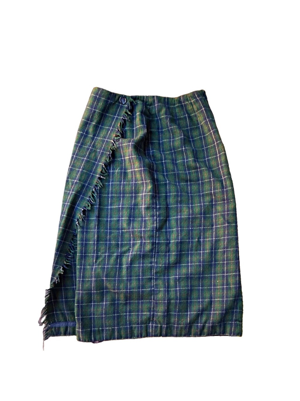 Talbots Green Plaid Wrap-Style Midi Skirt